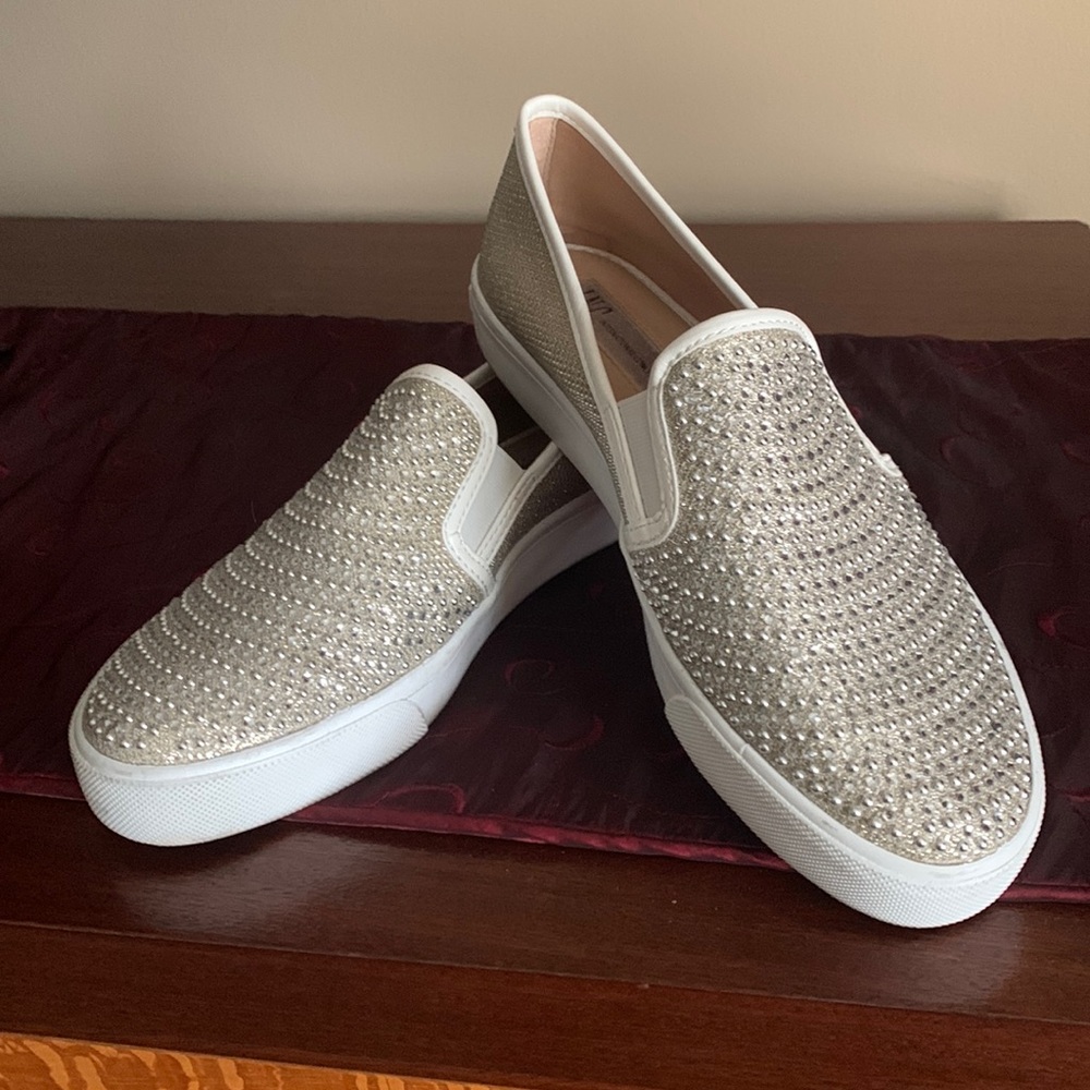 Silver sequin loafers
